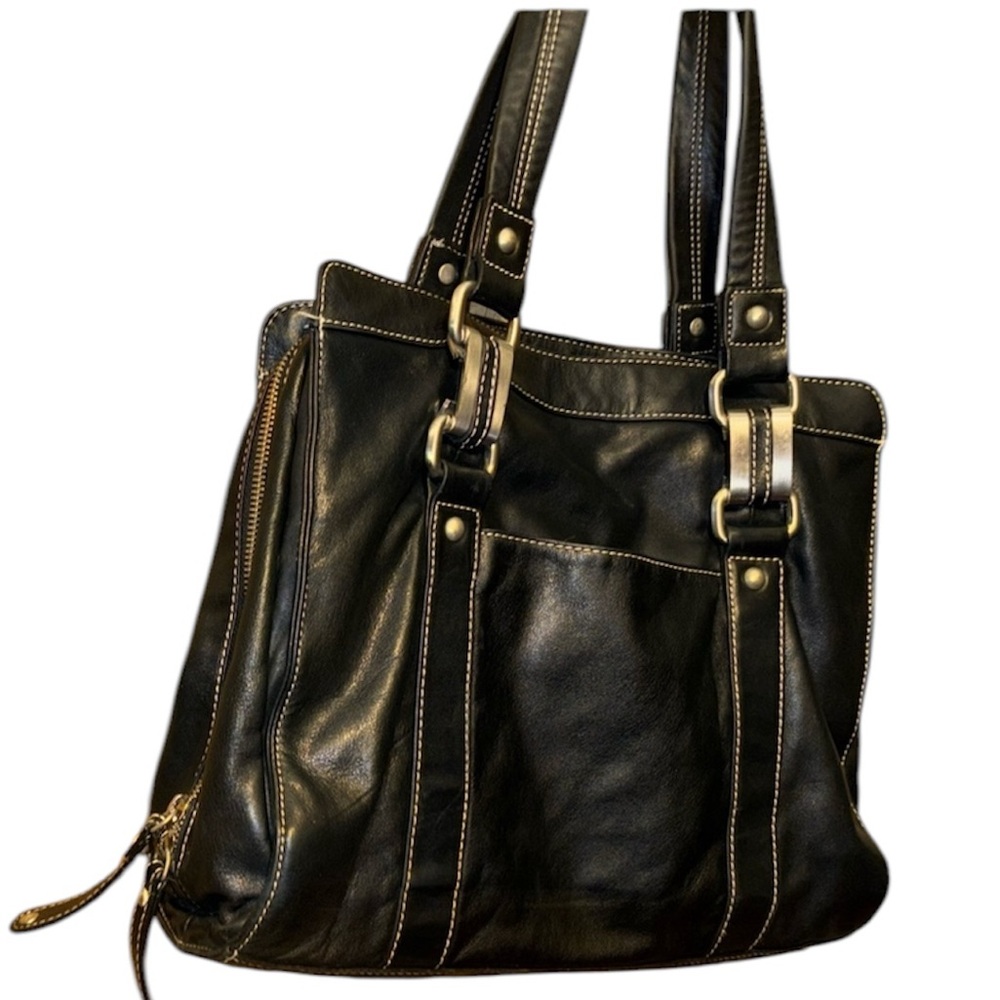 Perlina Black Leather Satchel great condition - Picture 3 of 8